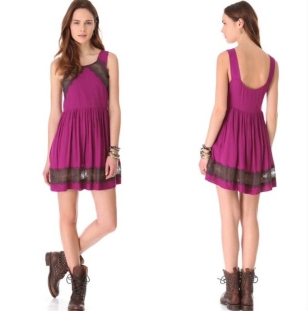 Free People Georgia Lace Sleeveless Mini Dress 4 S Small Purple Plum